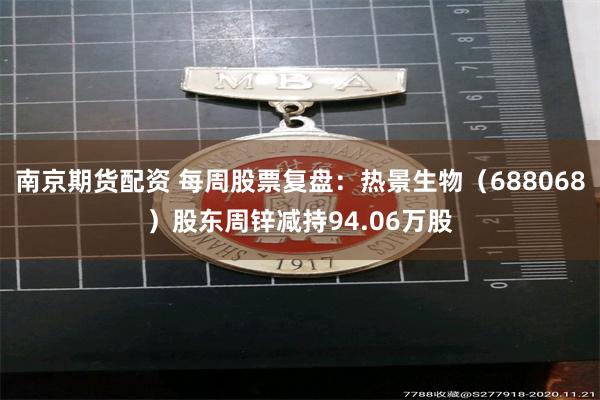 南京期货配资 每周股票复盘：热景生物（688068）股东周锌减持94.06万股